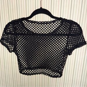 Black Mesh Crochet Crop Top